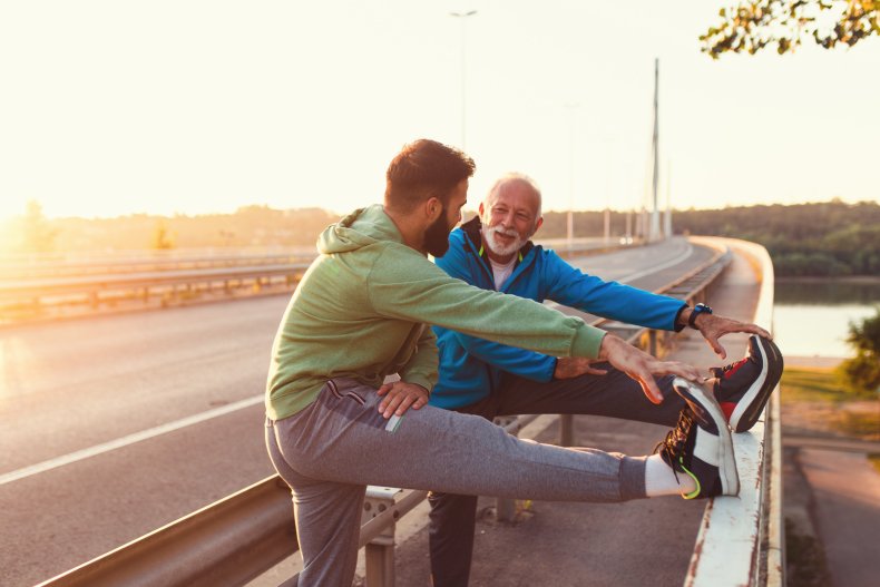 father, son, family, exercise, fitness, men, running,
