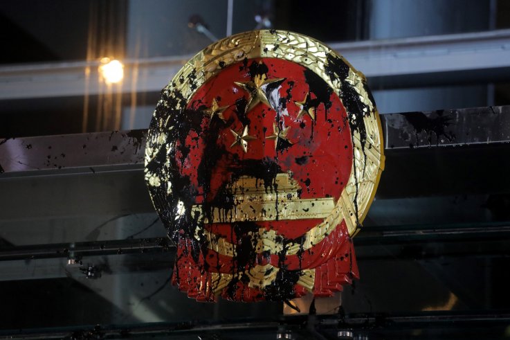 China, Hong Kong, Protests, sign, defaced China, Hong Kong, Protests, sign, defaced