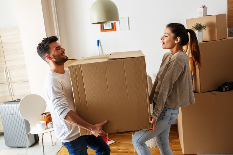 young couple, relationship, moving house, home, stock