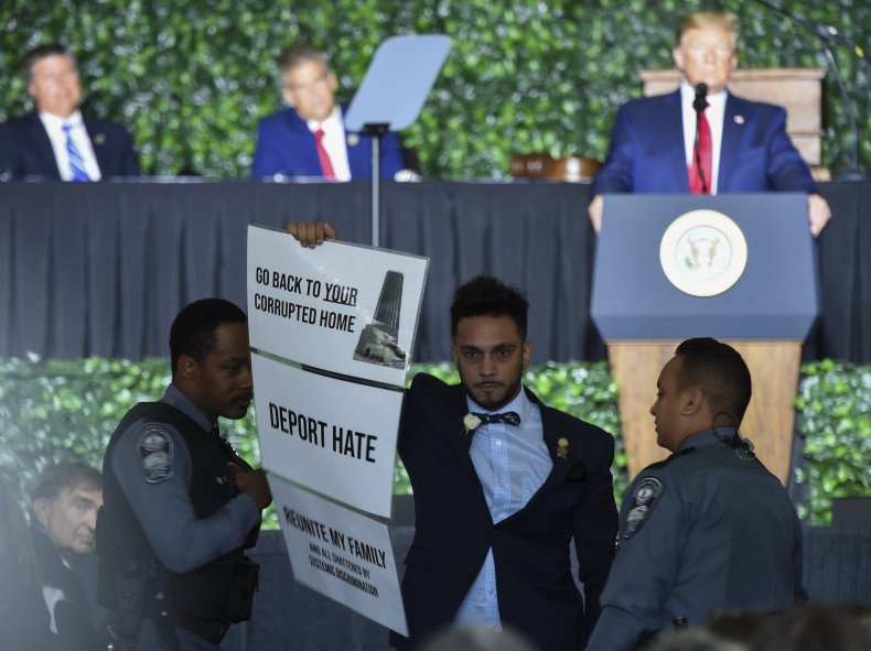 Donald Trump Jamestown speech Virginia protest