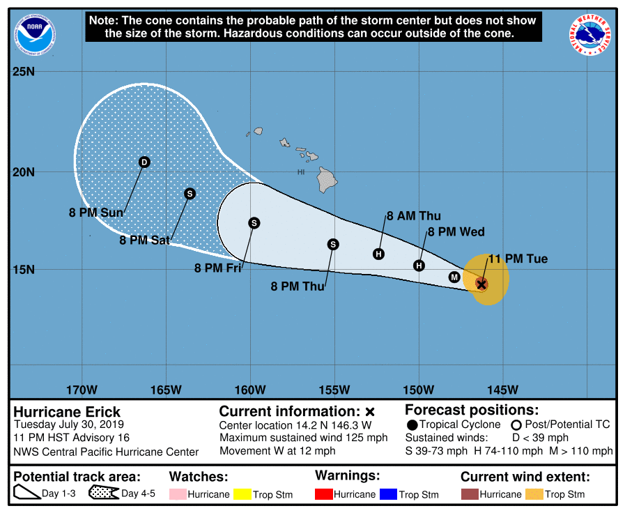 Hawaii Hurricane Warning, Latest Path Map for Tropical Cyclone Erick As