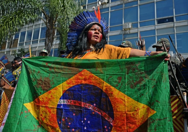 indigenous woman, Brazil, protest, getty, Brasilia 