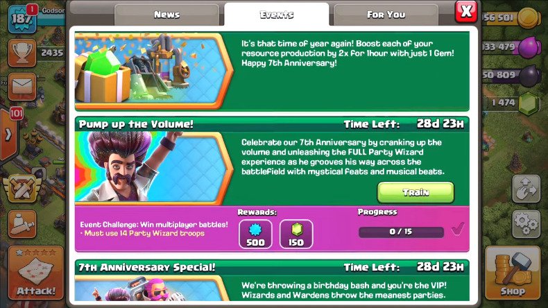 Clash Of Clans 7th Anniversary Adds Birthday Surprise Party Wizard Clash Of Clans 7th Anniversary Adds Birthday Surprise Party Wizard