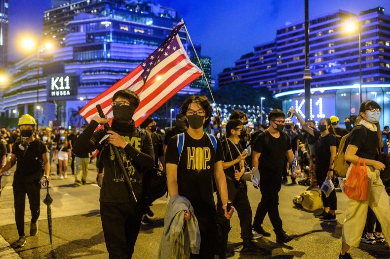 china hong kong protests us flag