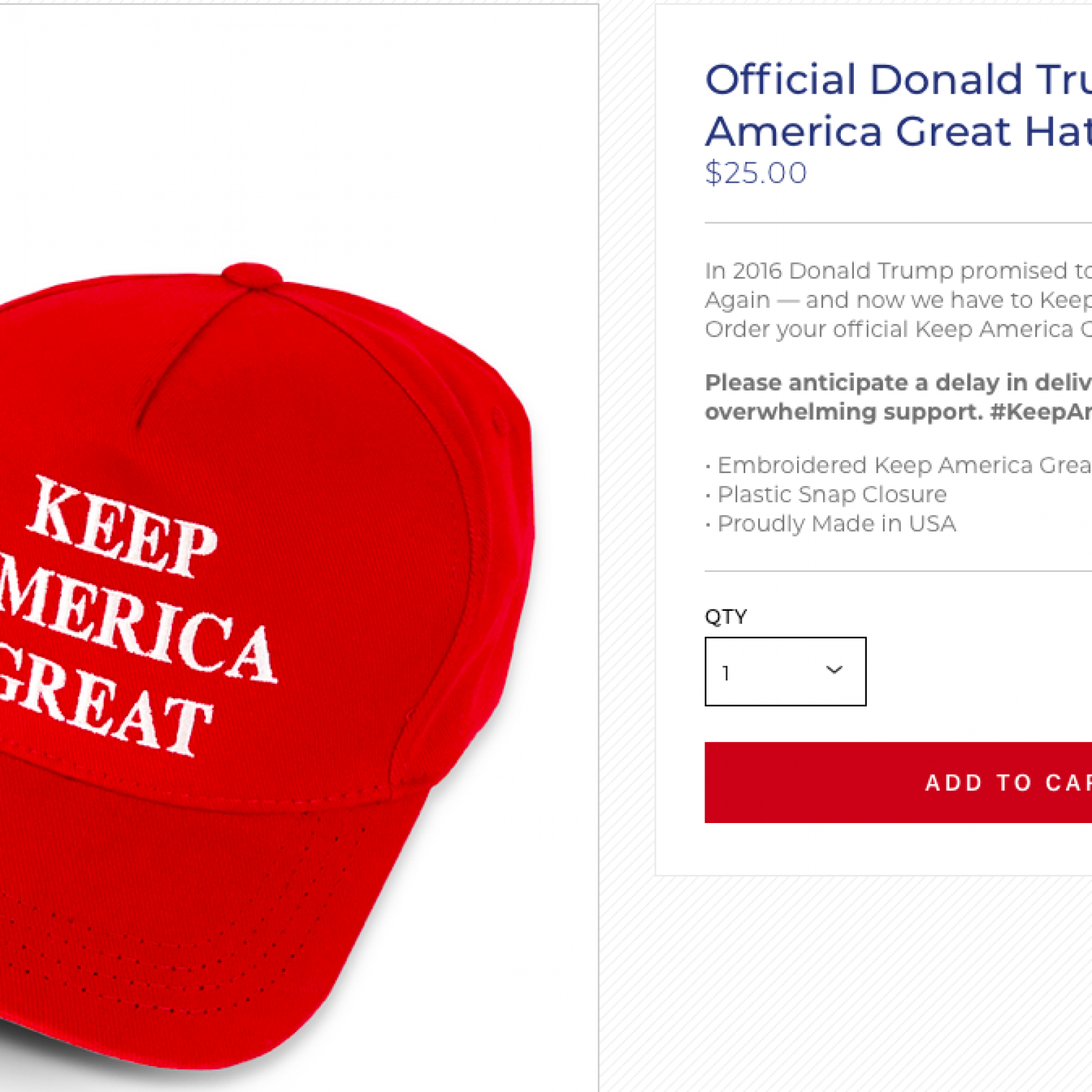 Trump Campaign Launches Keep America Great Hats Proclaims They Re Proudly Made In Usa