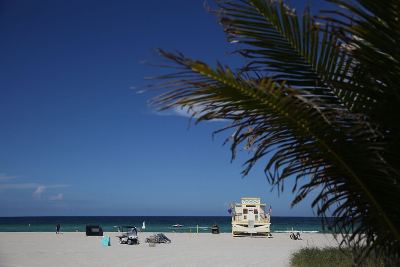 A lifeguard station is seen on Haulover Beach where a rare shark attack occured in the water on Sunday afternoon on July 11, 2017 in Sunny Isles, Florida.