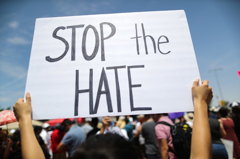 stop the hate sign mass shooting protest