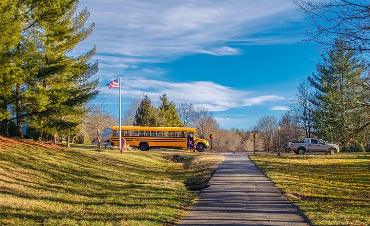 Children getting off school bus Children getting off school bus