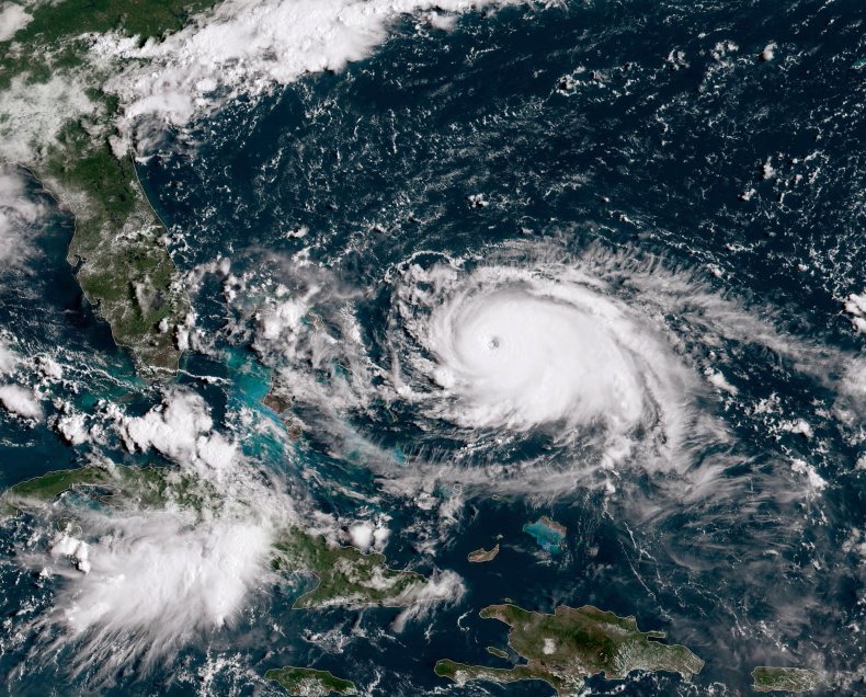 In this NOAA GOES-East satellite handout image, Hurricane Dorian, now a Cat. 4 storm, tracks towards the Florida coast taken at 13:40Z August 31, 2019 in the Atlantic Ocean.