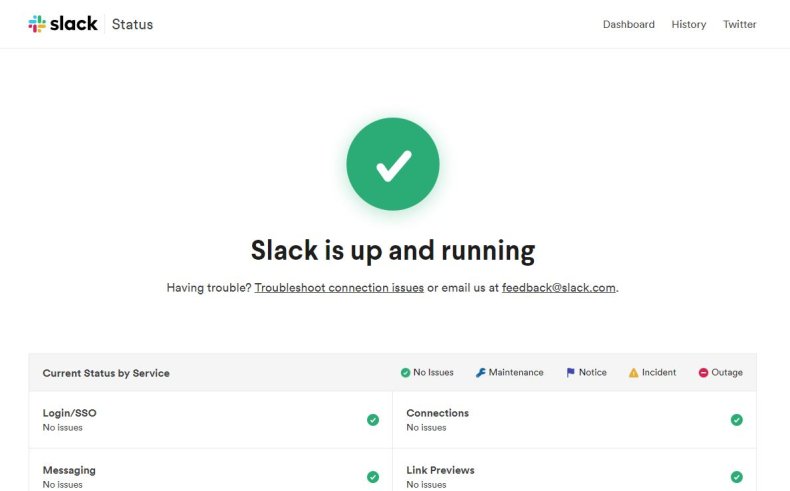 is slack down slack status page error