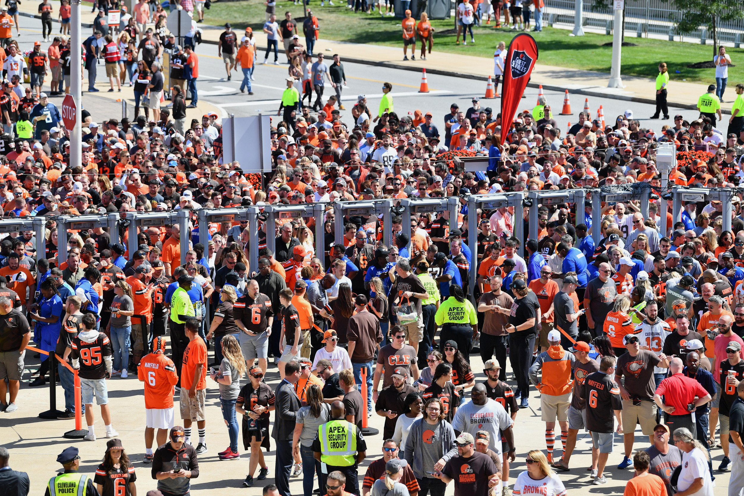 A Cleveland Browns fan is yells out as he is escorted by police from the  field after he lept from the stands and ran across the field in the fourth  quarter of