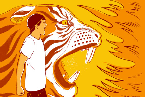 Drawing of a boy with a tiger