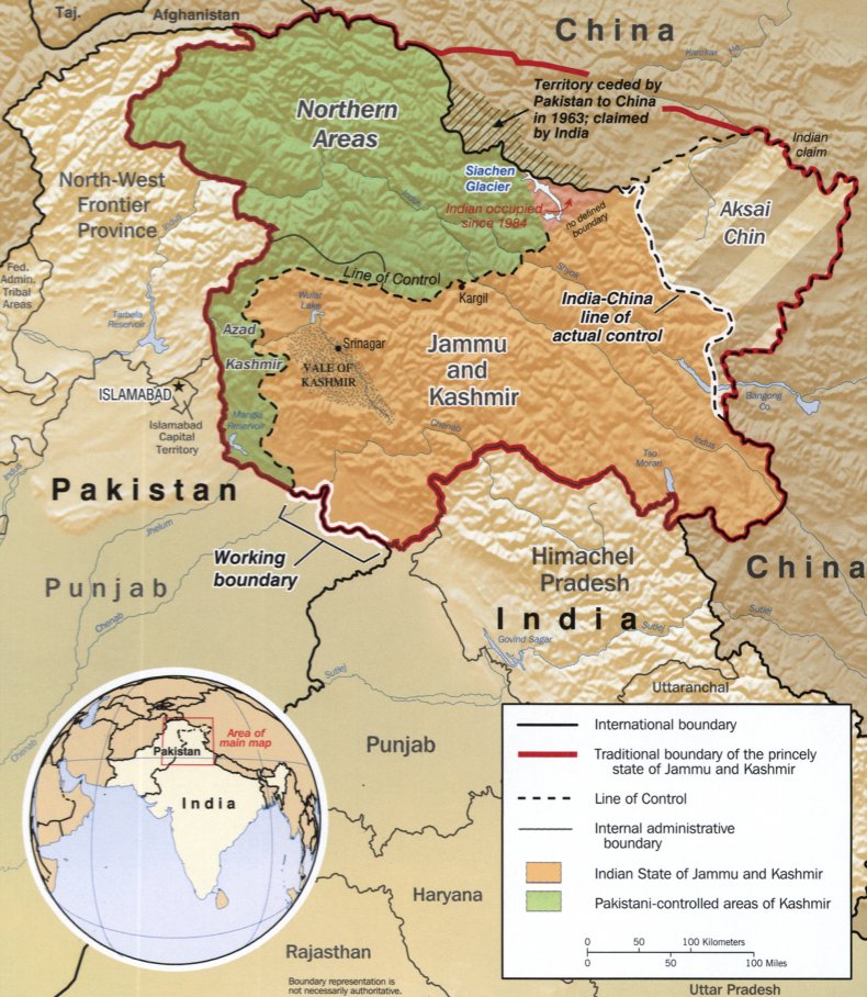 india pakistan china kashmir border map