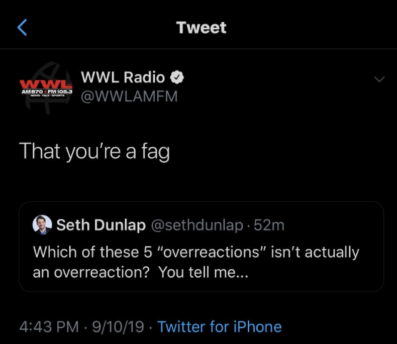 seth dunlap tweet WWL