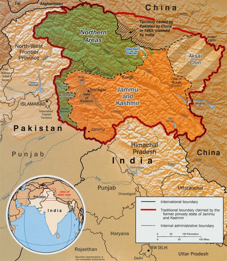 india pakistan china kashmir border map