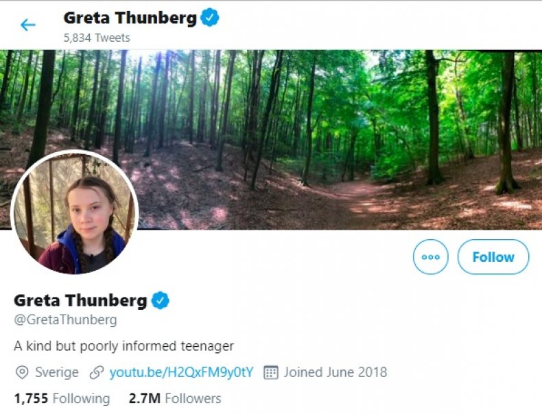Greta Thunberg Twitter bio