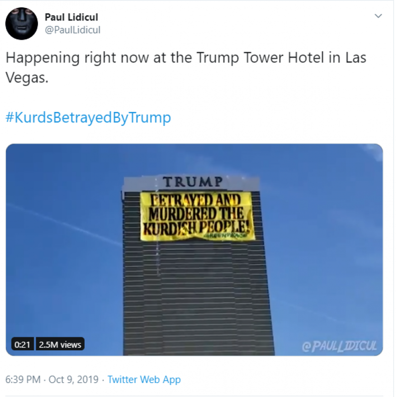 Fake news tweet of Trump Tower banner
