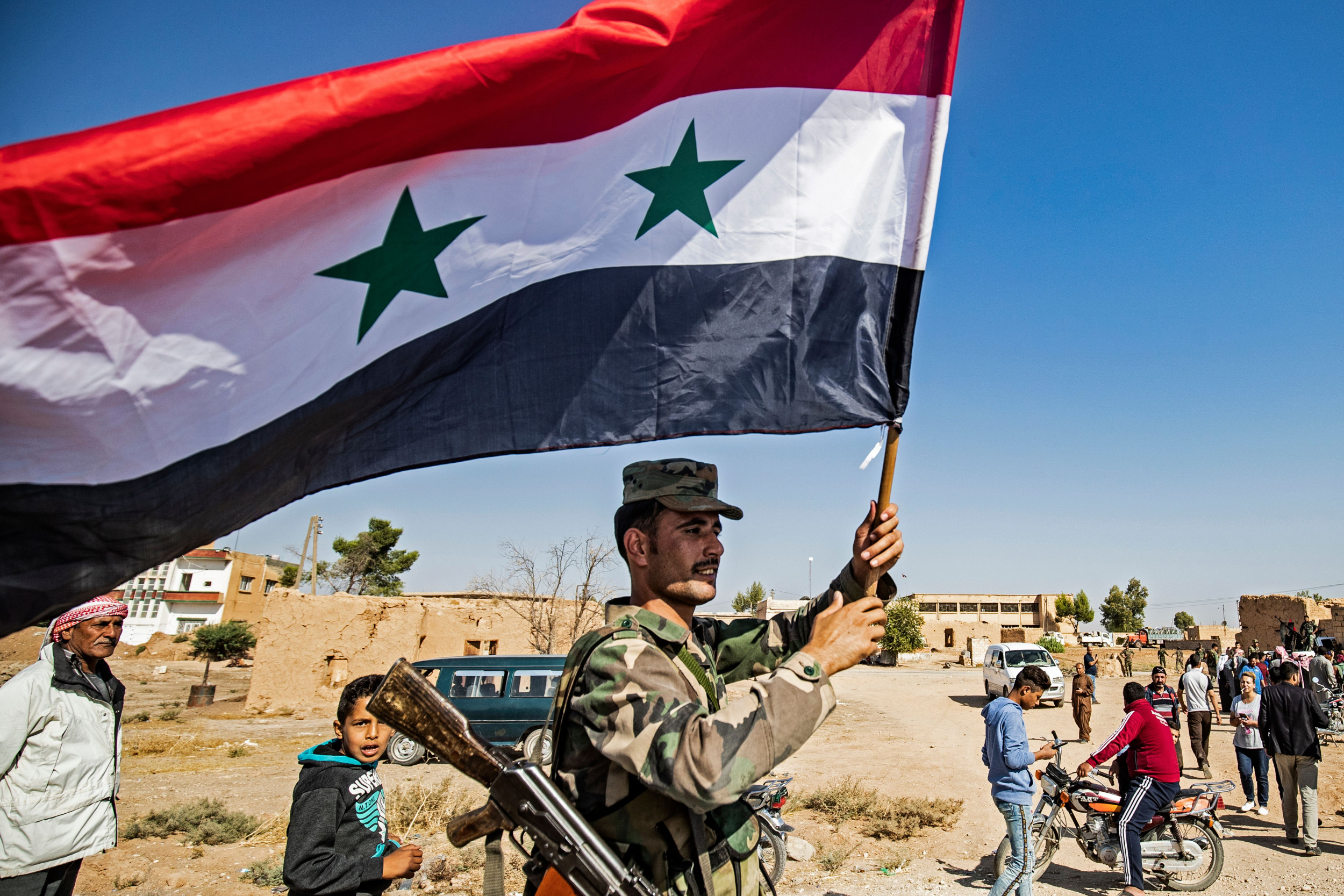 Военные конфликты на ближнем востоке. Дамаск Сирия флаг.