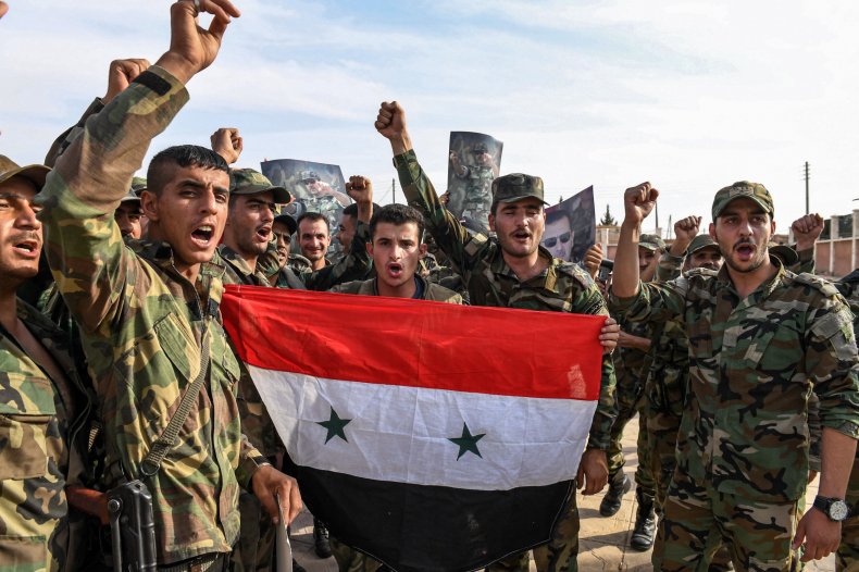 syria military manbij bashar assad flag