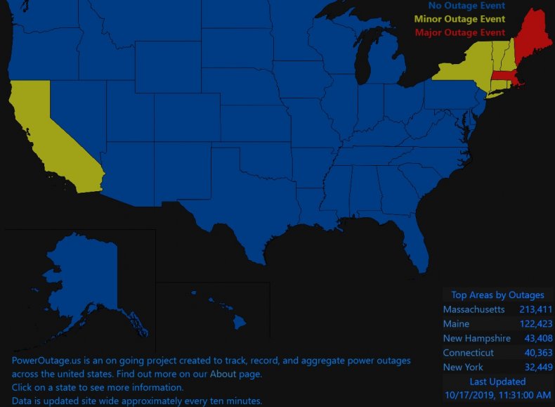 Power outage map in US