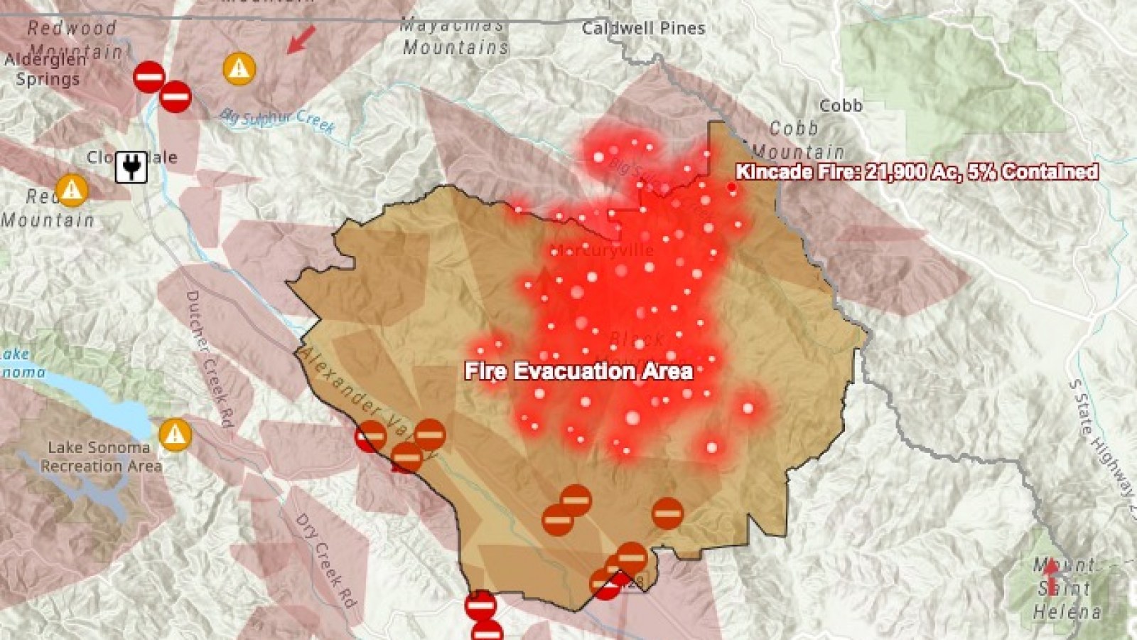 California Wildfire Evacuation Map Tick Kincade Old Water Fires