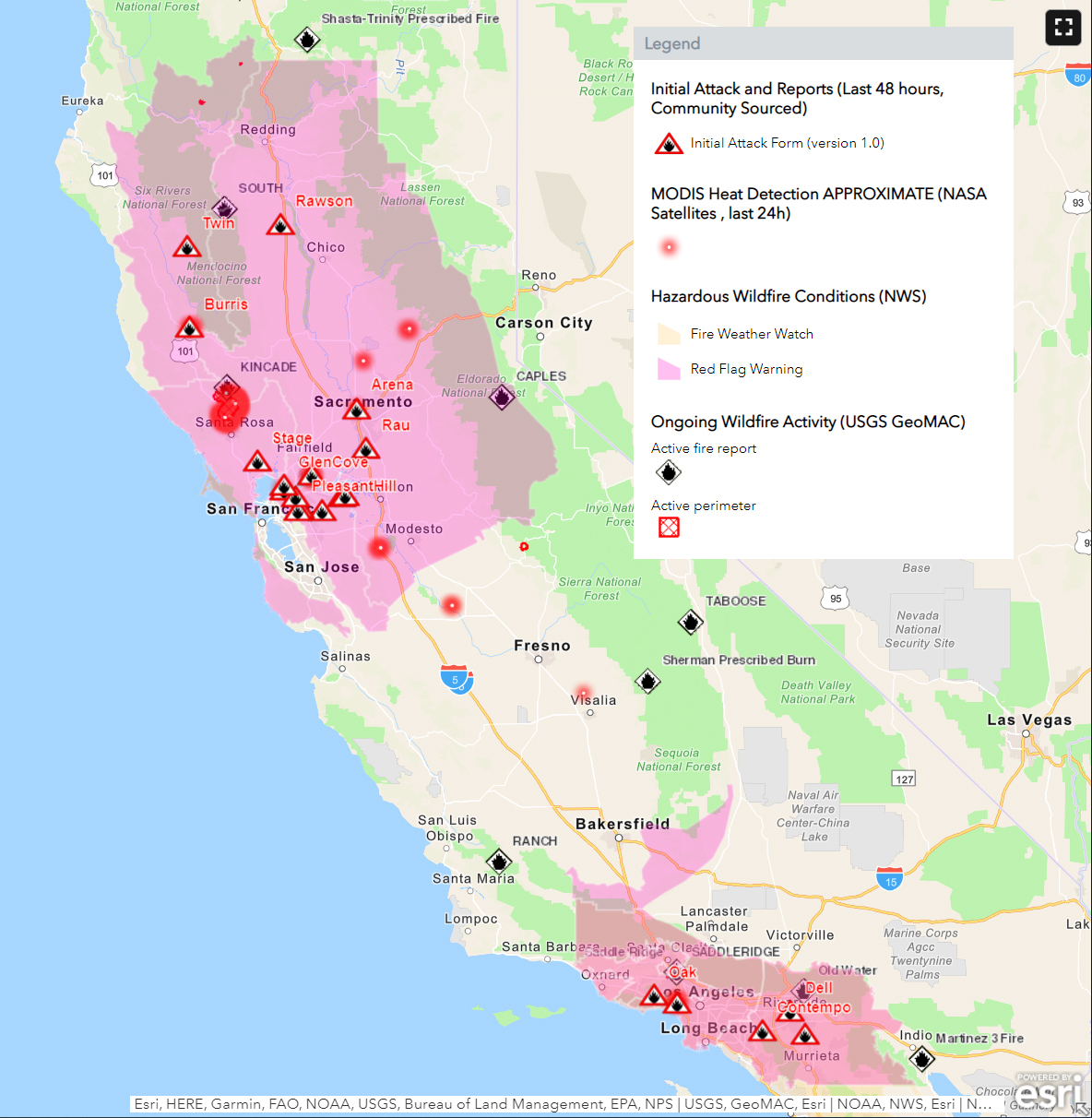 California Fires Map Update As Getty Fire Kincade Fire Tick