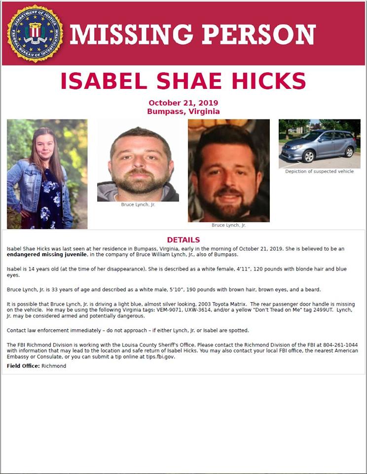 Amber Alert Virginia Update Isabel Hicks, 14, Believed to be in