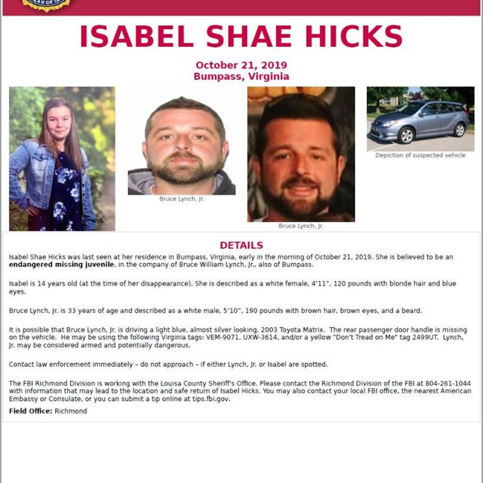 Amber Alert Virginia Update: Isabel Hicks, 14, Believed to be ...