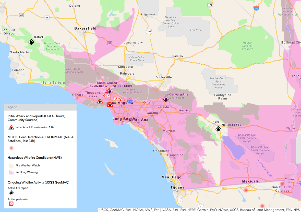california fires map december 2017