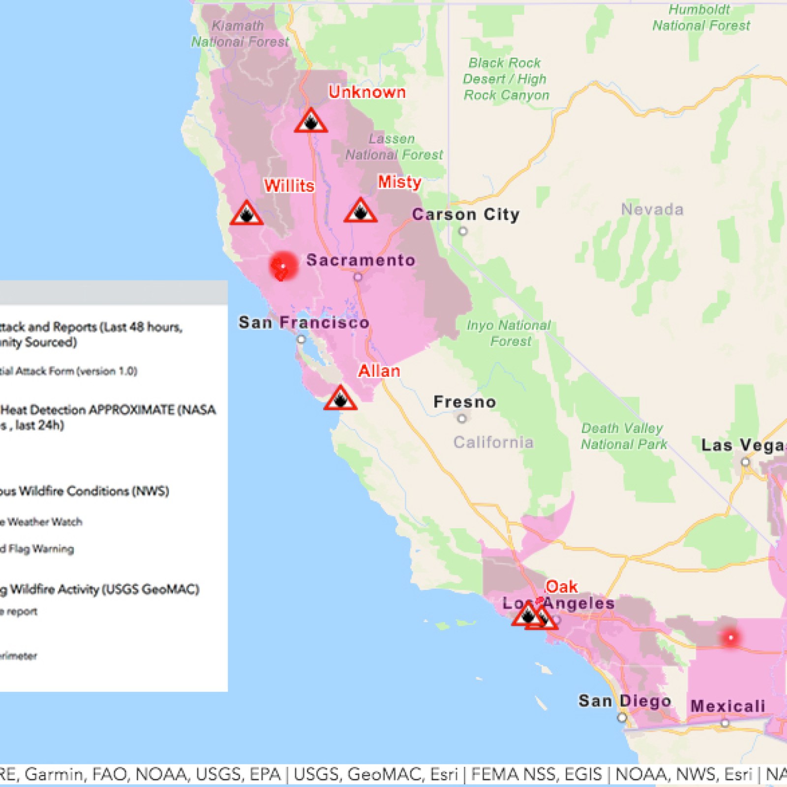 California Fire Map Getty Fire Kincade Fire Tick Fire Burris Fire Oak Fire Updates As First Ever Extreme Red Flag Warning Issued