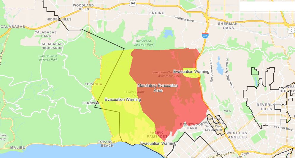 California Wildfire Evacuation Map Kincade Getty Fires Force More Than 150 000 Residents From Homes