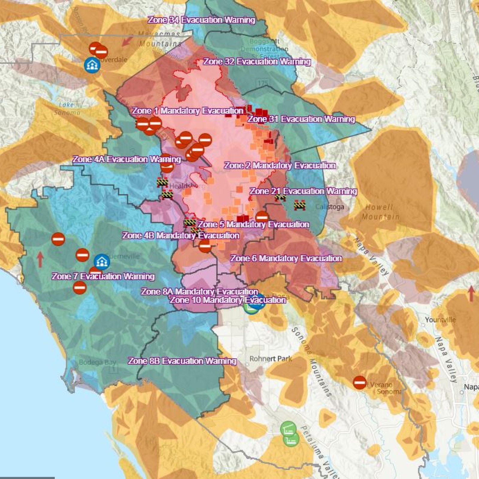 California Wildfire Evacuation Map Kincade Getty Fires Force