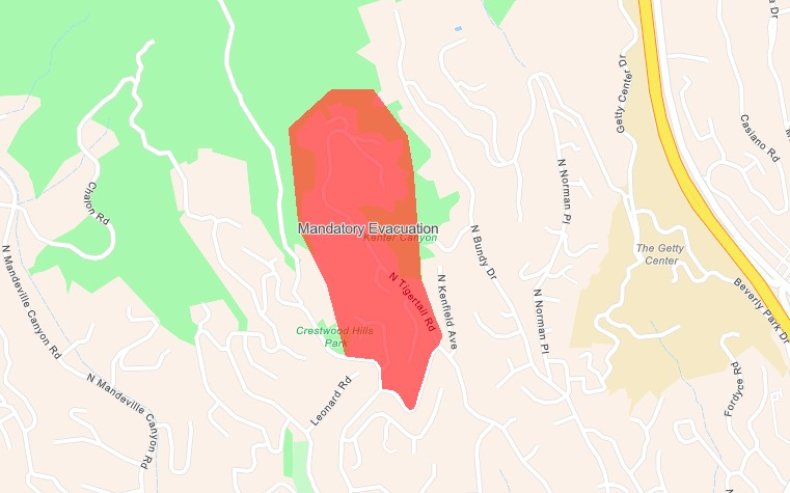 getty fire evacuation map update california