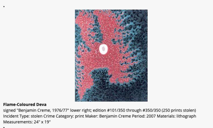 Benjamin Creme stolen art Benjamin Creme stolen art