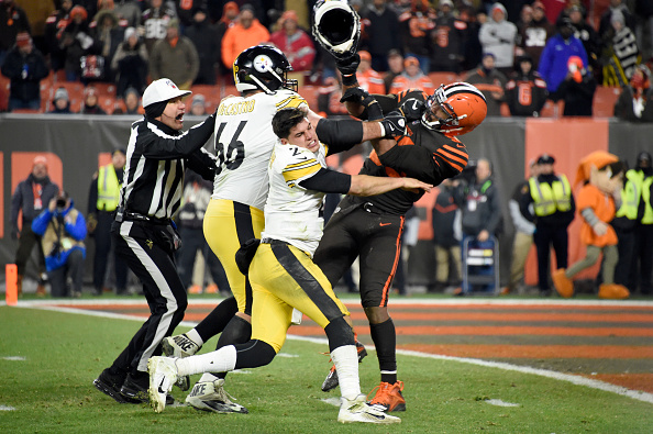 myles garrett swings helmet