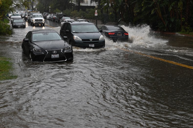 Cars flooded streets Los Angeles February 2019