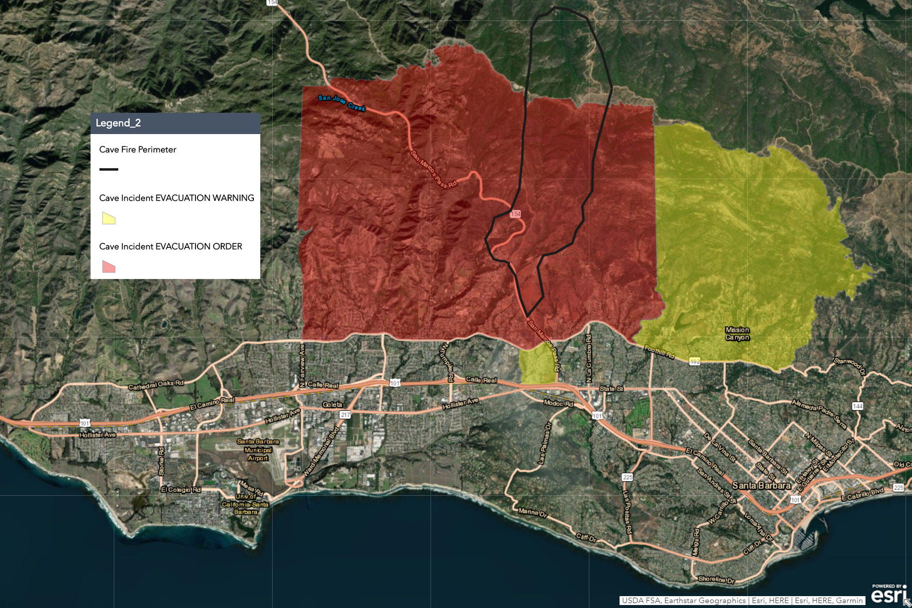 Santa Barbara Fire Evacuation Map Map Of The Usa With State Names   Cave Fire Evacuation Map 11 26 19 530am Et 