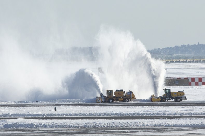 Boston airport bomb cyclone snow storm 2018