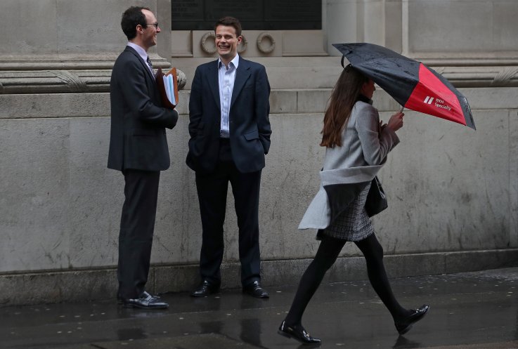 male and female professionals on street male and female professionals on street