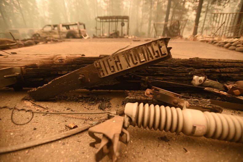 power lines, camp fire, california