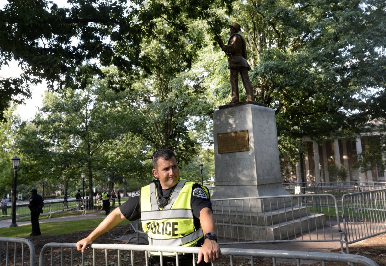 Police officer guarding Silent Sam