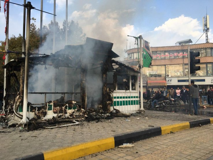 iran police station burned protests