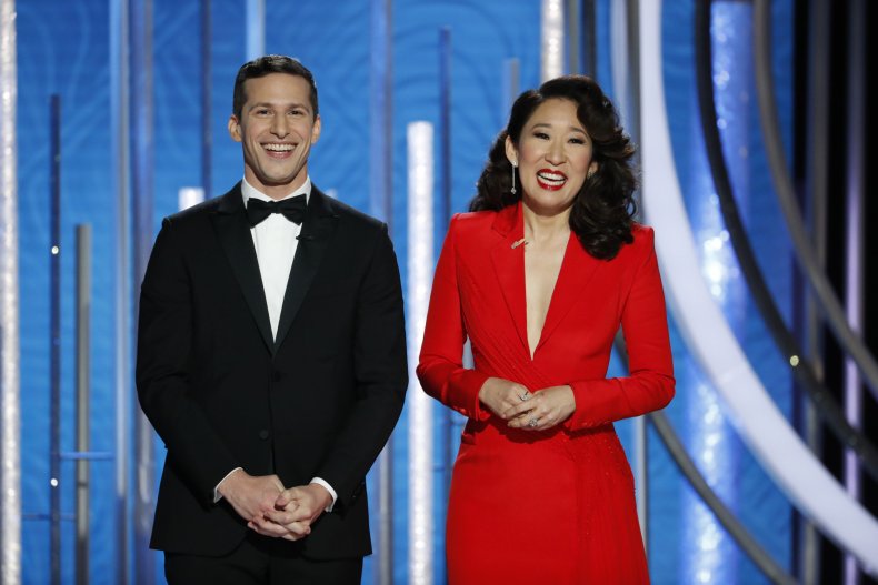 Hosts Andy Samberg and Sandra Oh Hosts Andy Samberg and Sandra Oh