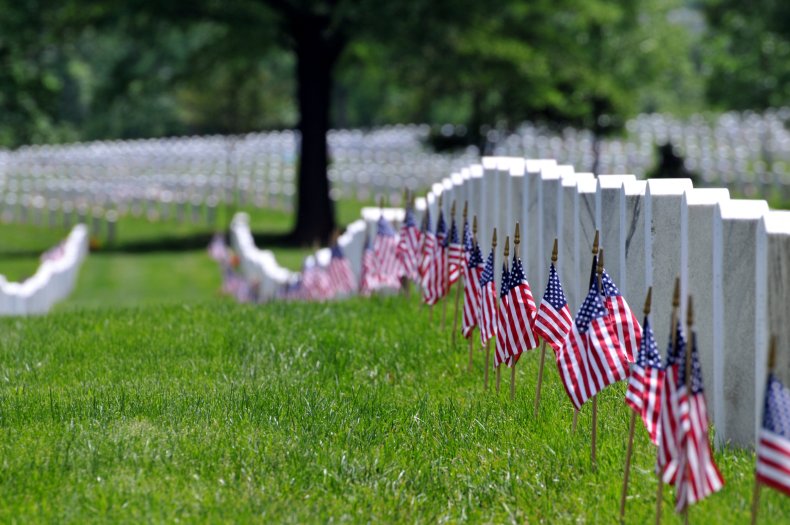 american flags in cemetary