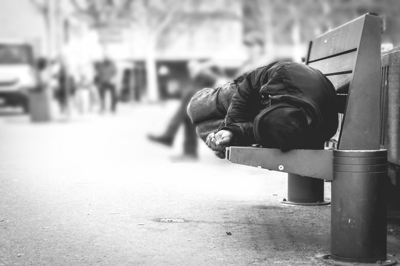 homeless man on bench