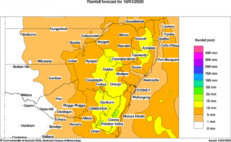 Rainfall NSW Thursday Australia 