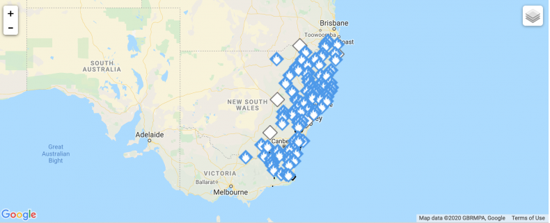 New South Wales Monday Wildfire Map