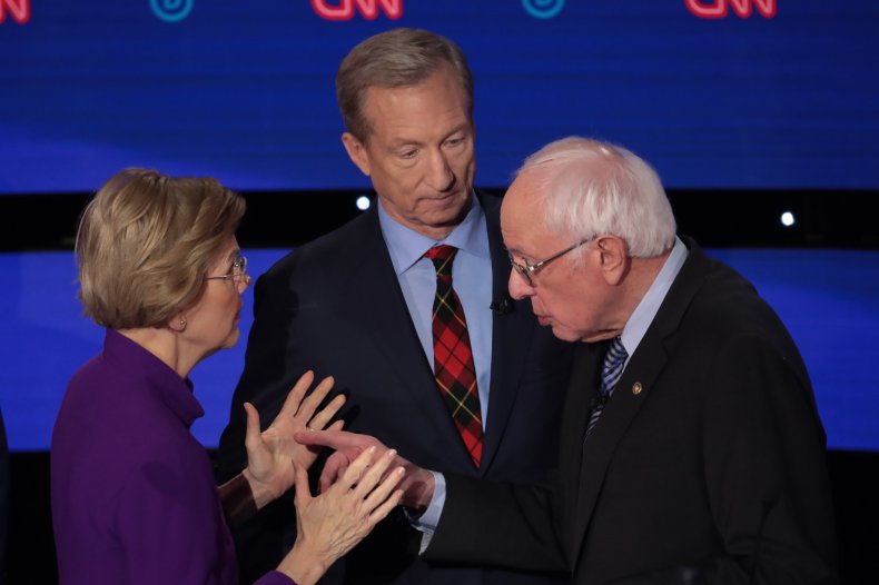 Bernie Sanders, Elizabeth Warren and Tom Steyer