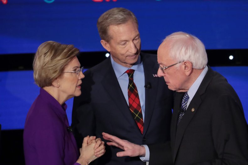 Tom Steyer Watches Warren, Sanders Exchange