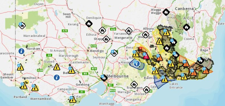 australia wildfires map victoria